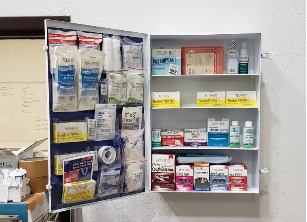 Bulk first aid supplies for restocking kits at a Green Bay workplace