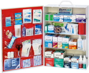 Stocked first aid cabinet for a Birmingham workplace