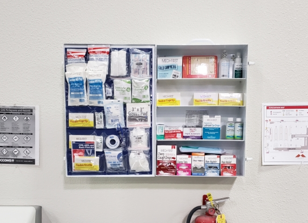 Bulk first aid kit supplies ready for a Boulder office cabinet