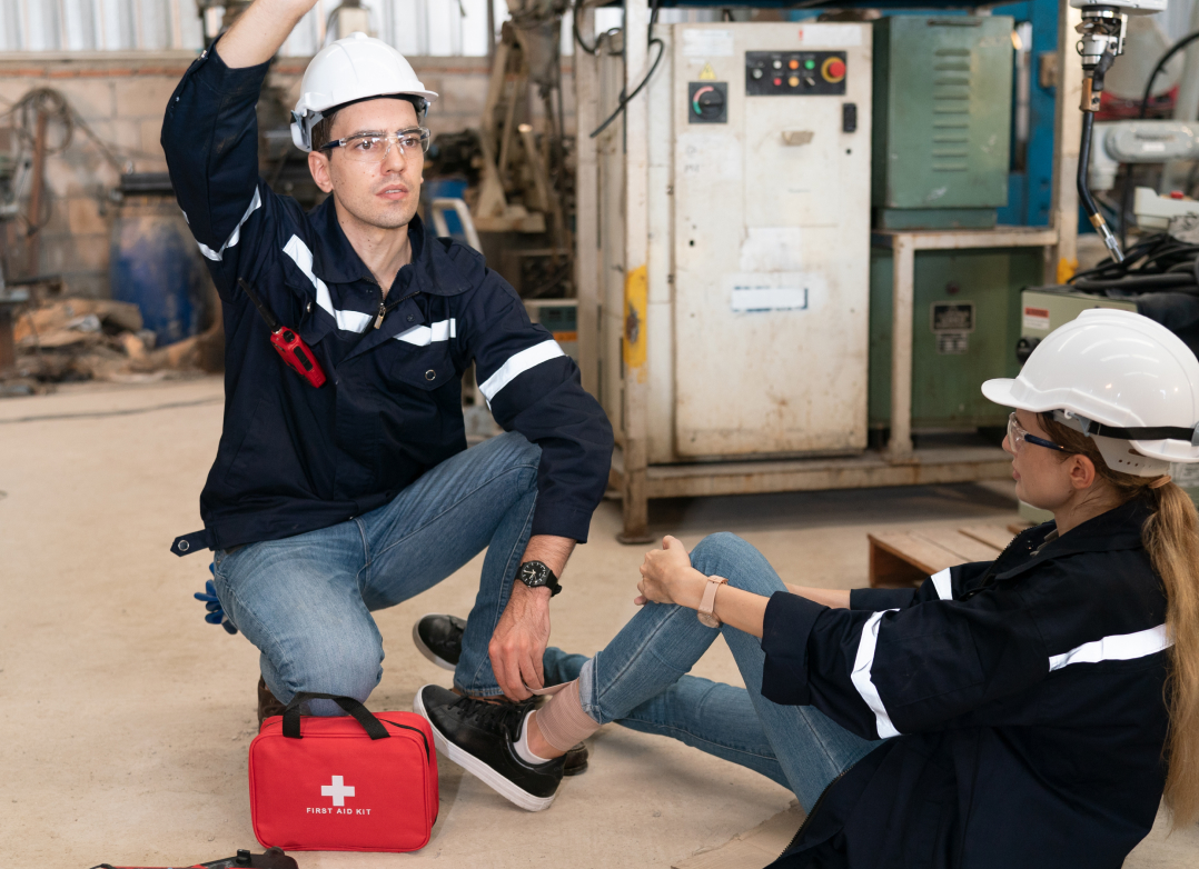 Technician restocking a first aid kit during a Boulder refill visit