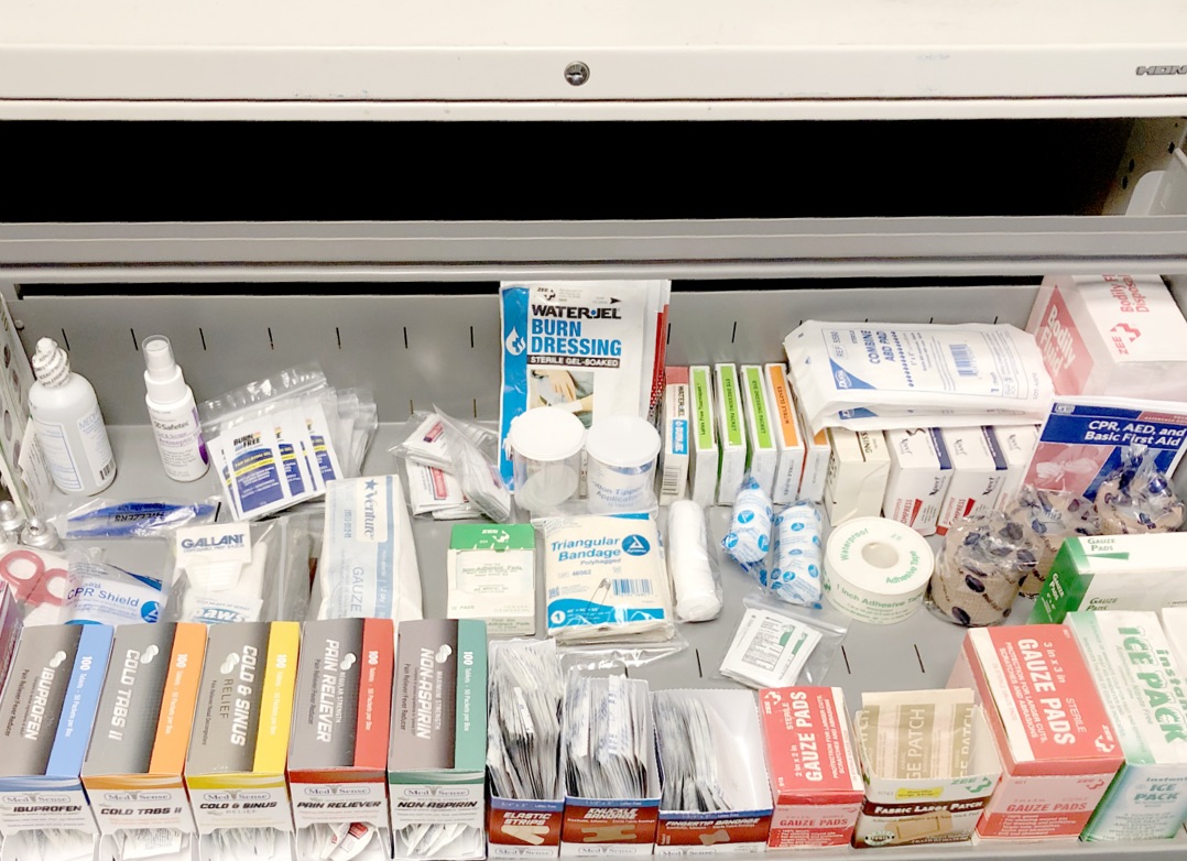 Milwaukee workplace first aid kit opened for monthly inventory