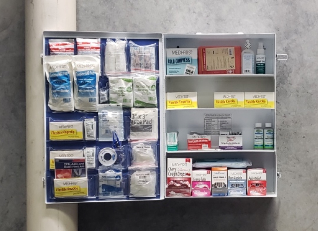 Premium first aid kit ready for refills at a St. Louis workplace