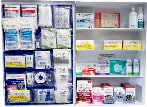 Fully stocked first aid cabinet from TWS for a Tucson workplace